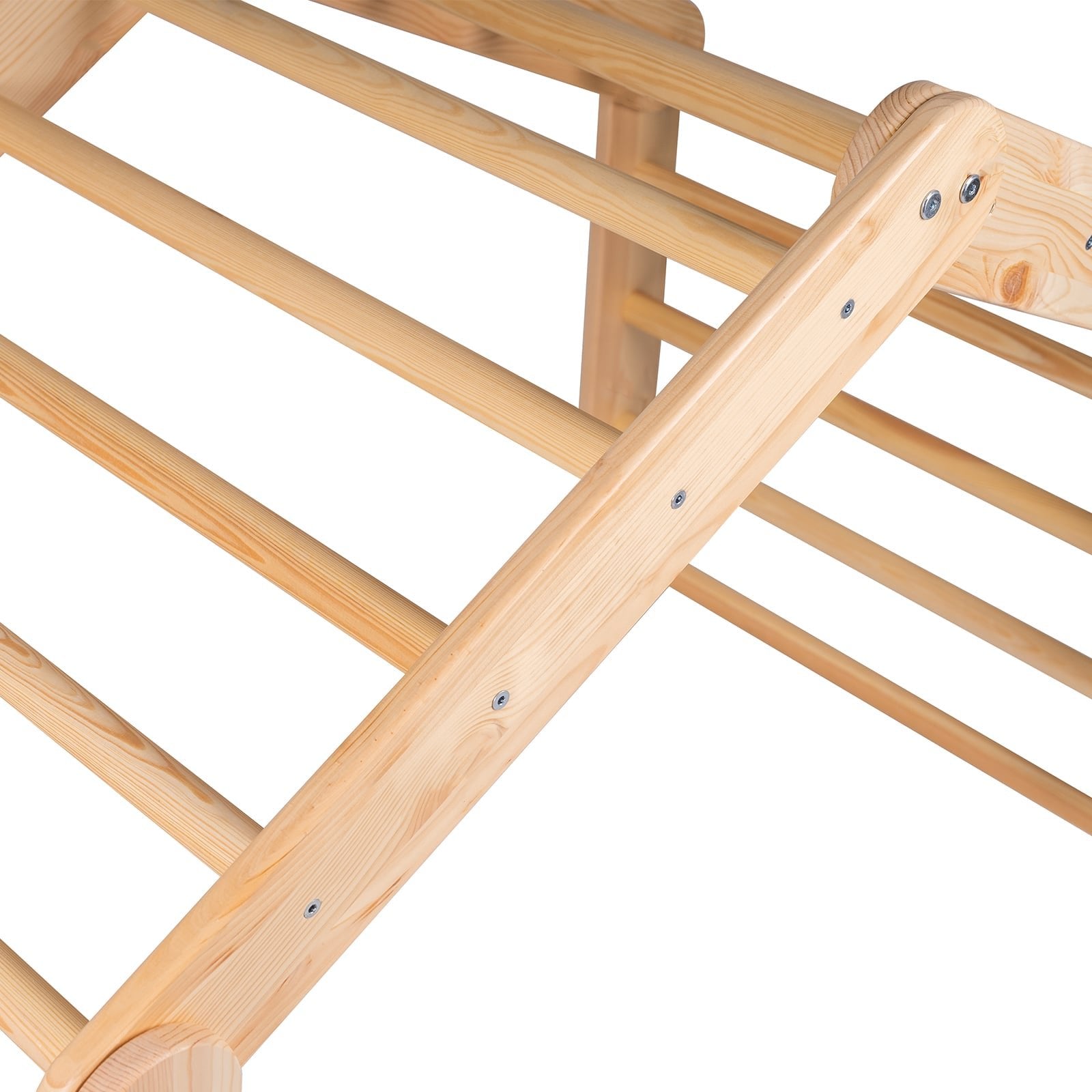 3. Close-up of natural wood ladder construction, highlighting sturdy wooden bars and screws