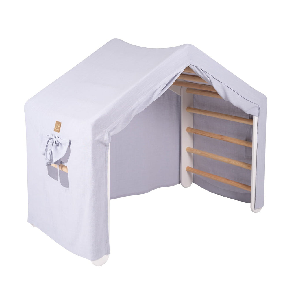1. MeowBaby ladder house with blue-grey cover partially open showing interior