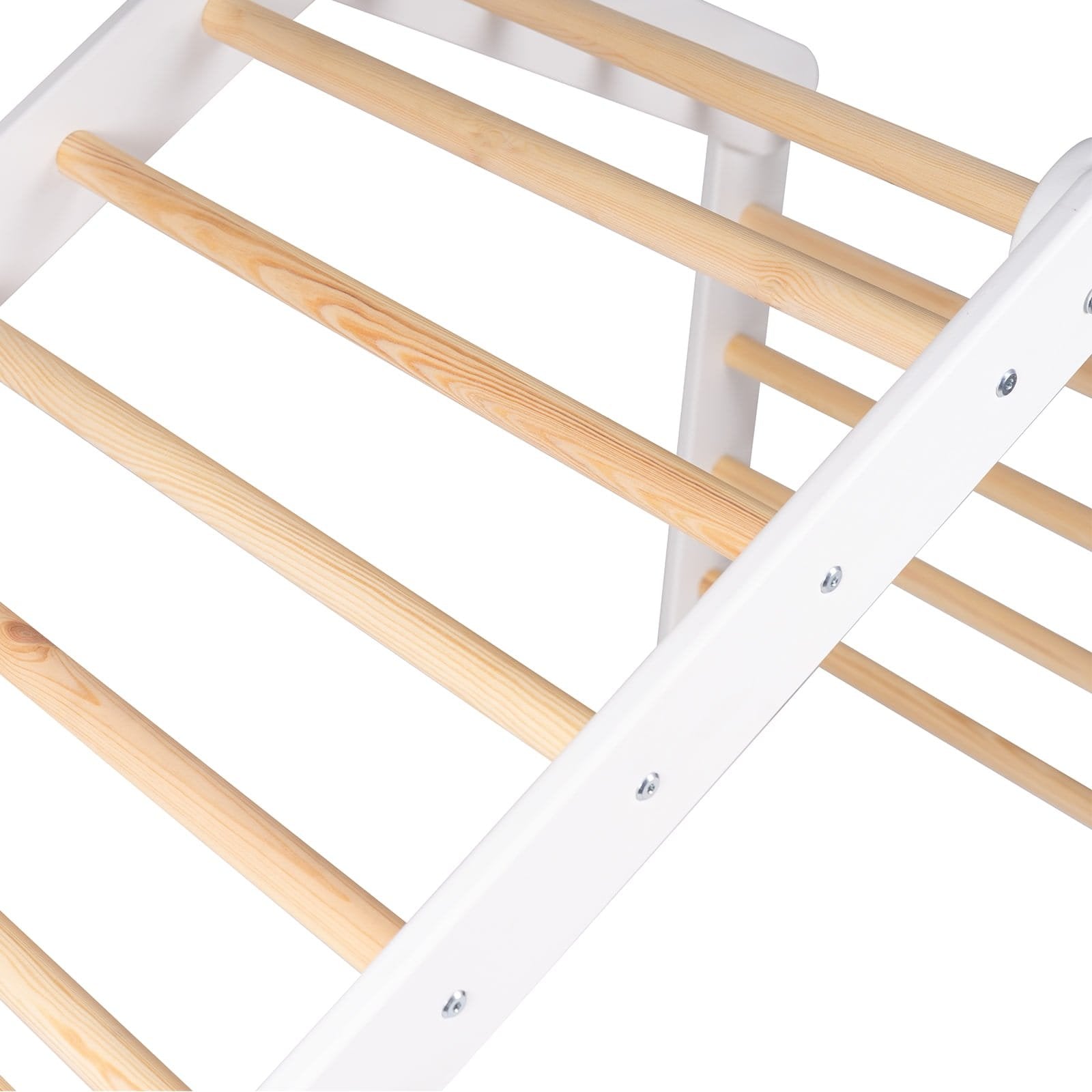 3. Close-up of wooden ladder rungs on white MeowBaby ladder house