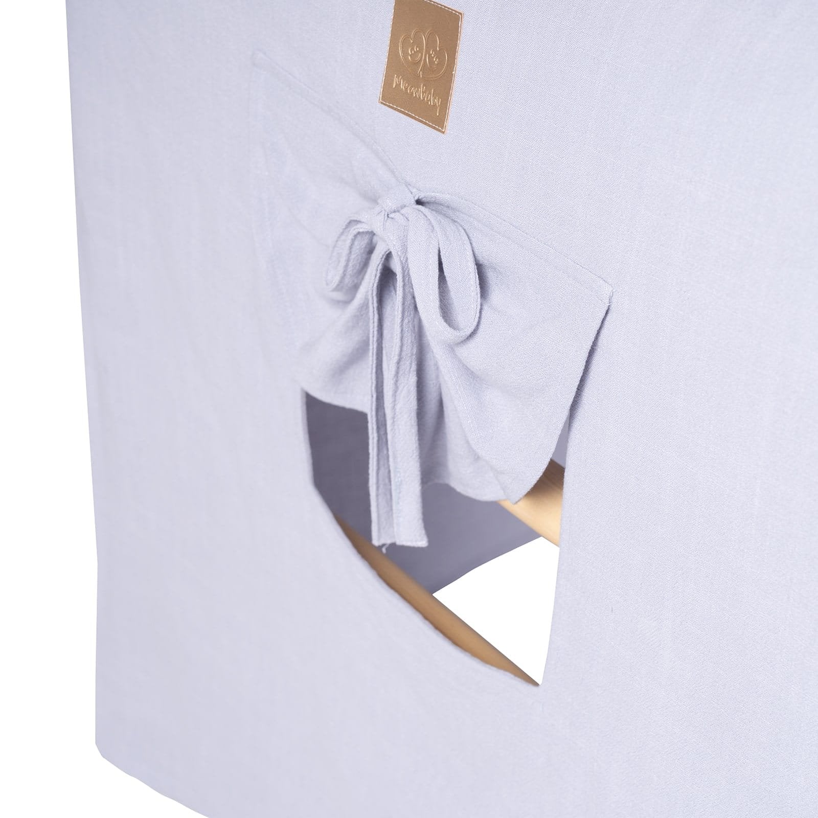 3. Close-up of blue-grey fabric with bow detail on MeowBaby ladder house