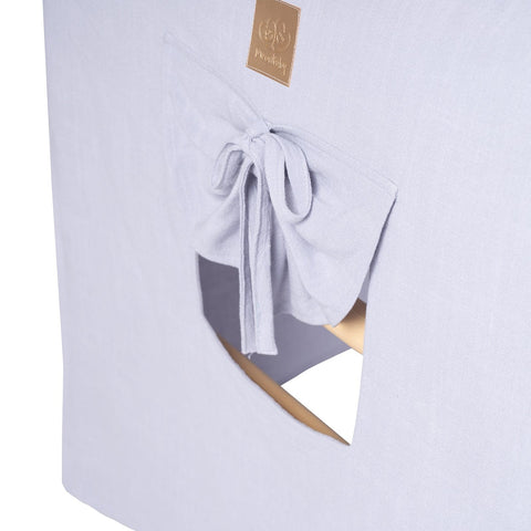 3. Close-up of blue-grey fabric with bow detail on MeowBaby ladder house