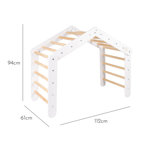 5. Size chart for large white wooden Pikler ladder showing dimensions in centimeters