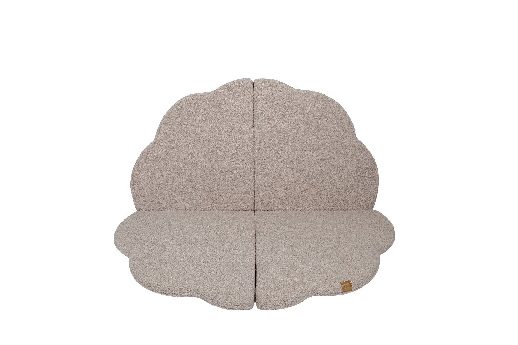 1. Cloud-shaped play mat in light grey with textured surface, shown flat against a black background