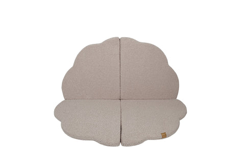 1. Cloud-shaped play mat in light grey with textured surface, shown flat against a black background