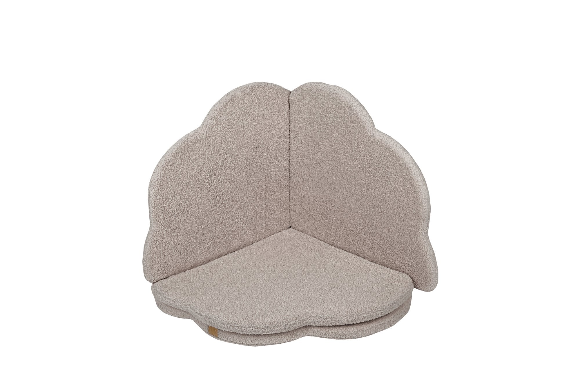 2. Light grey cloud-shaped play mat folded to form a corner seat, highlighting its versatility
