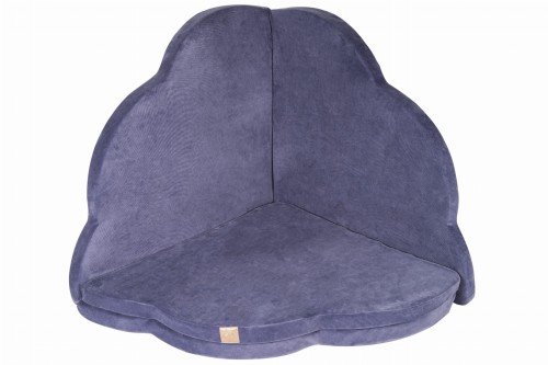 2. Blue-grey cloud-shaped play mat arranged in a corner, highlighting soft velvet material and MeowBaby logo