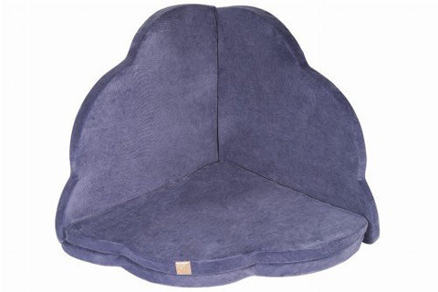 2. Blue-grey cloud-shaped play mat arranged in a corner, highlighting soft velvet material and MeowBaby logo
