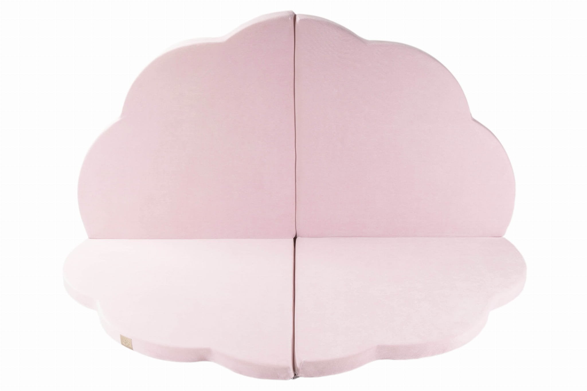 3. Pink cloud-shaped velvet play mat fully opened on a white background
