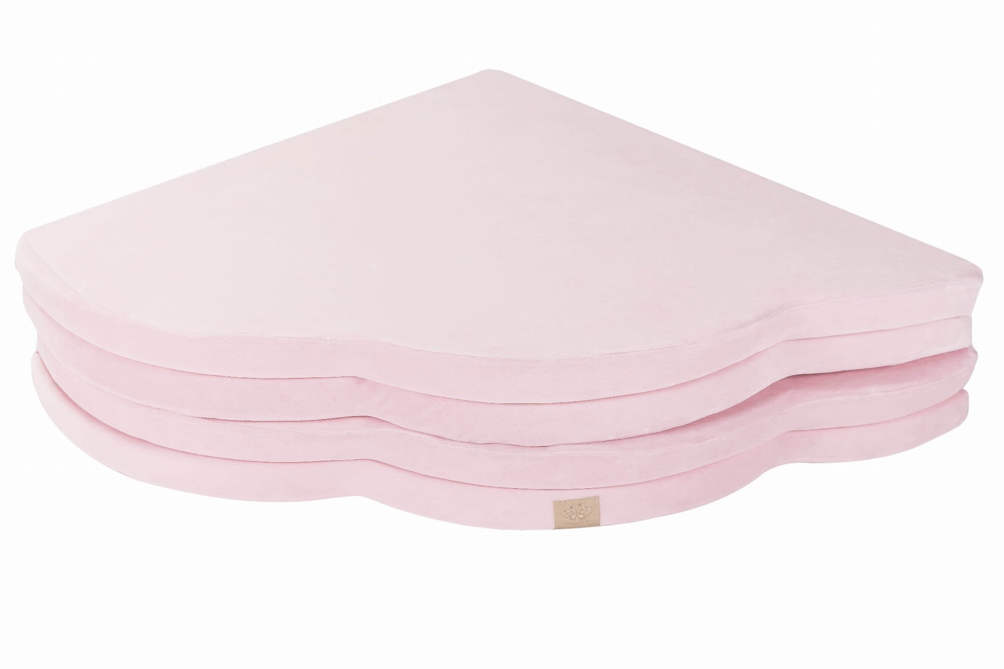 5. Folded pink cloud-shaped velvet play mat stacked on a white background