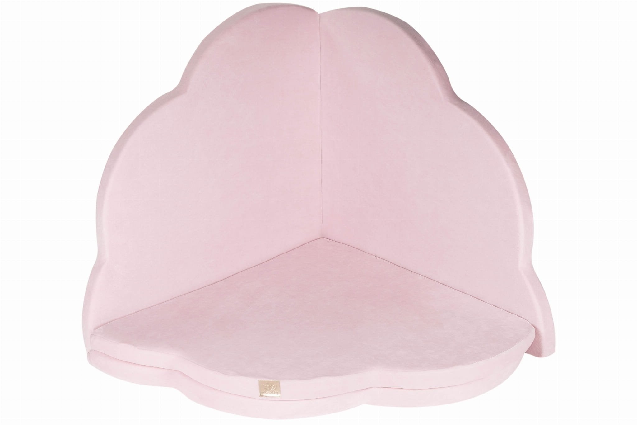 2. Pink cloud-shaped velvet play mat folded into a corner setup on a white background