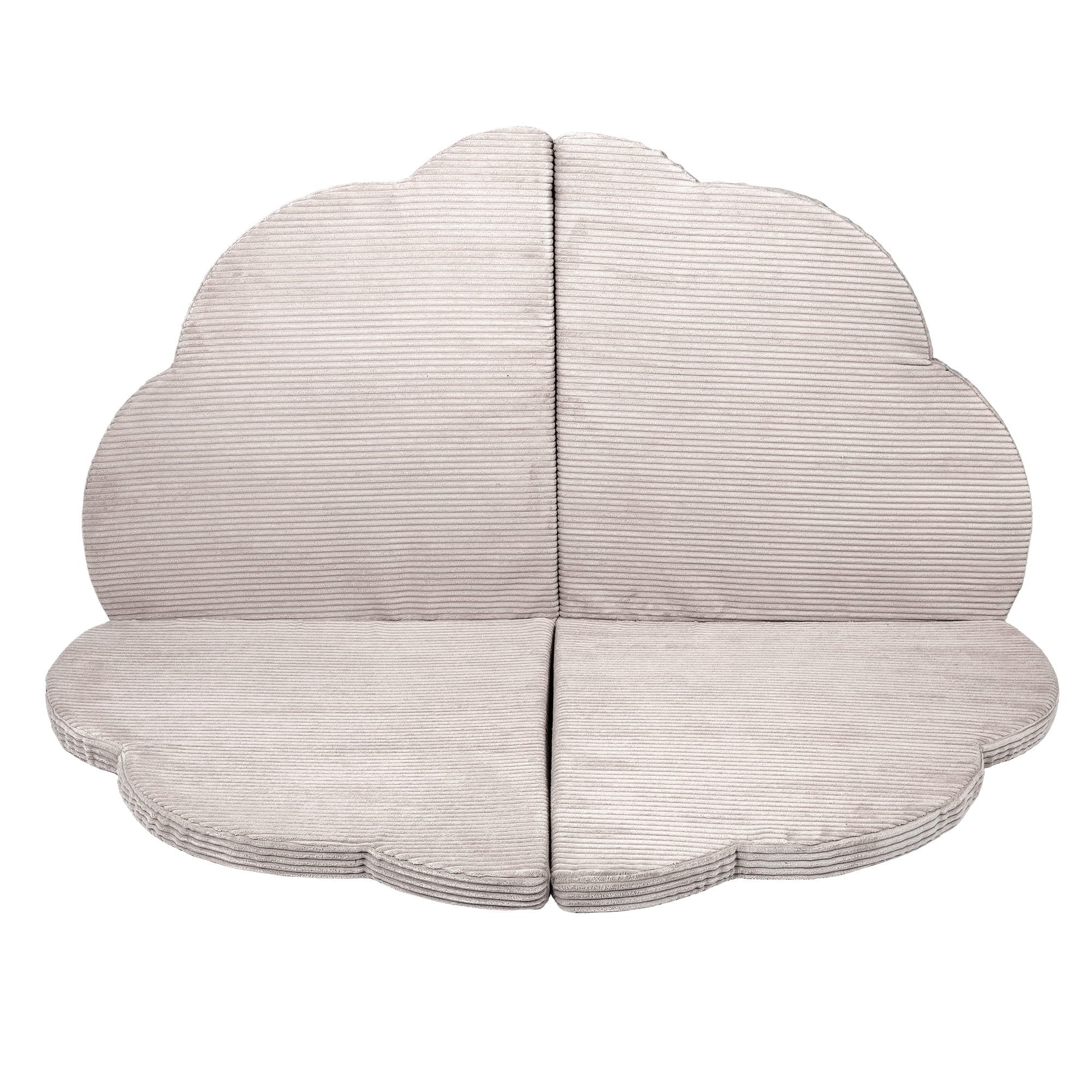 1. Cloud-shaped ecru play mat for kids with ribbed texture, shown flat in studio setting