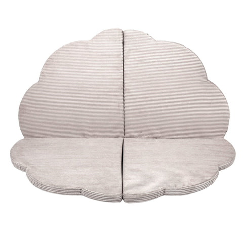 1. Cloud-shaped ecru play mat for kids with ribbed texture, shown flat in studio setting