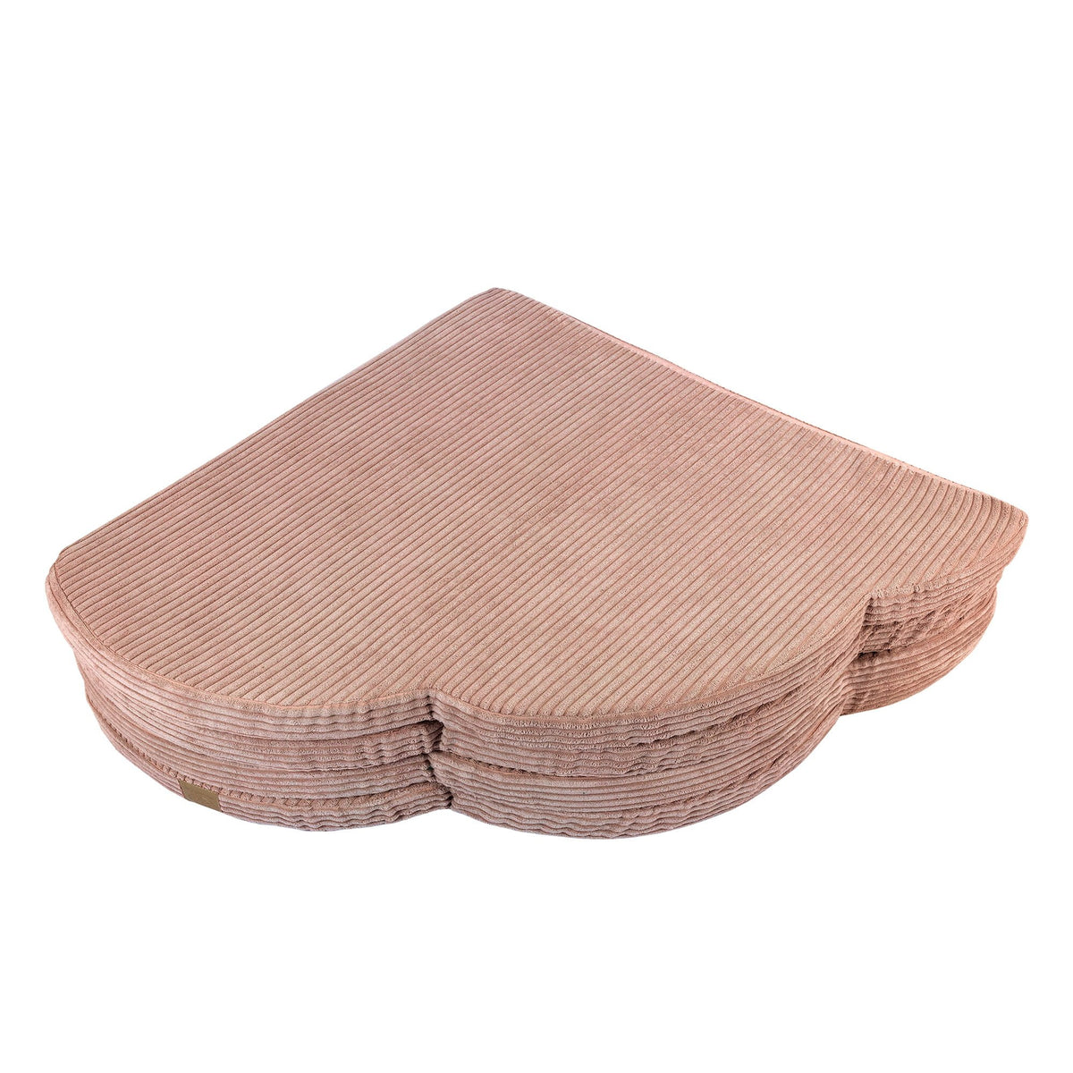 3. Folded cloud-shaped powder pink play mat for kids with ribbed texture, shown in studio setting