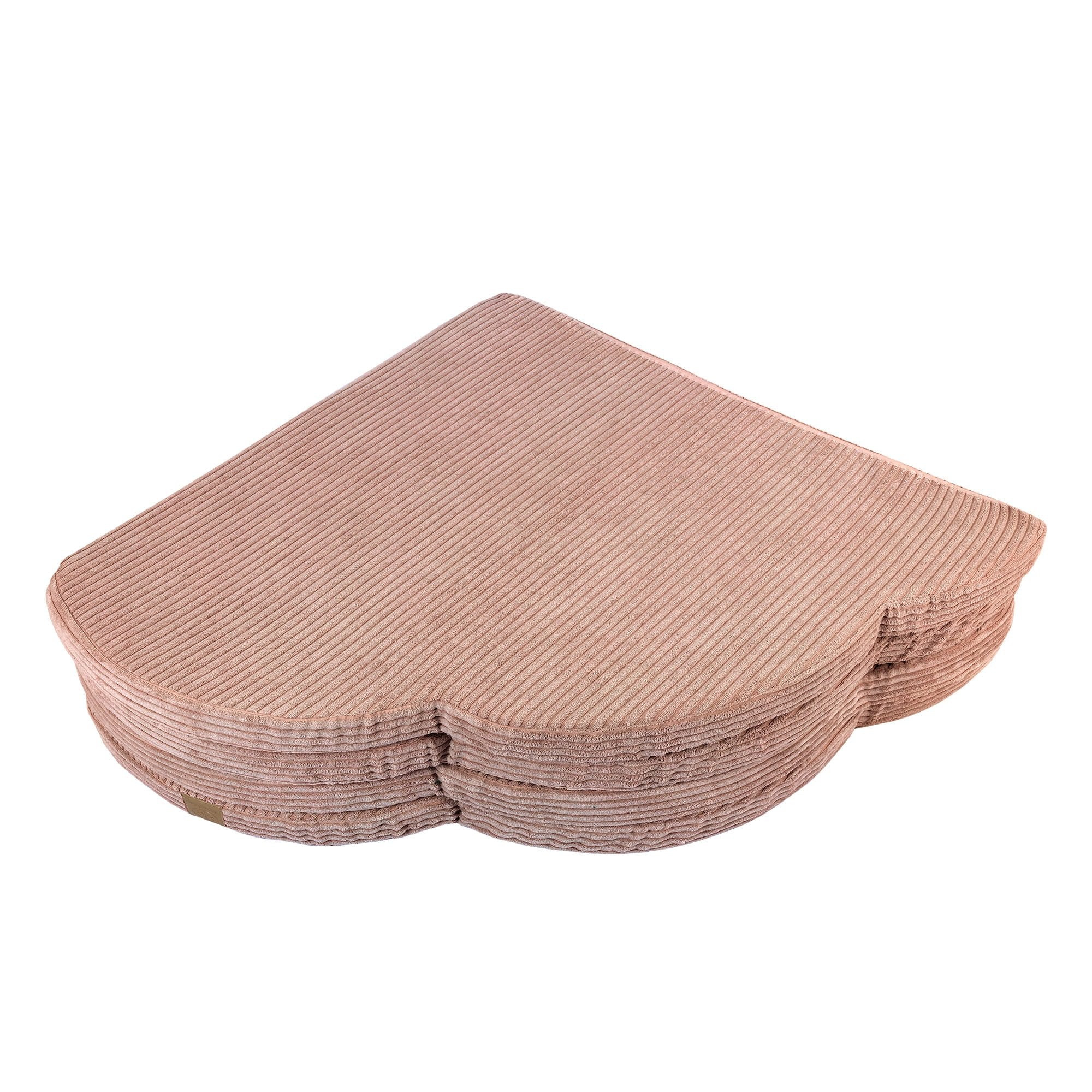 3. Folded cloud-shaped powder pink play mat for kids with ribbed texture, shown in studio setting