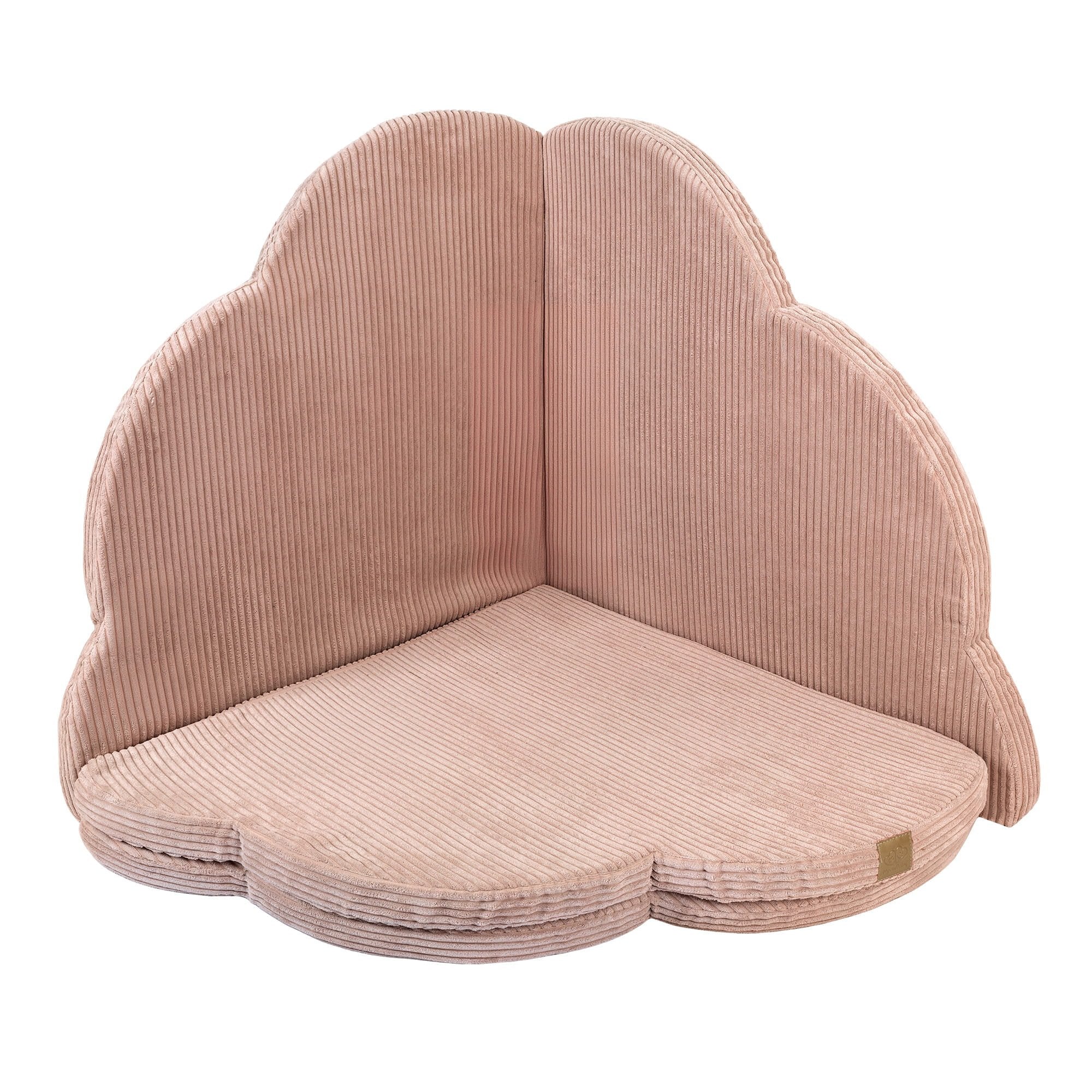 2. Cloud-shaped powder pink play mat for kids with ribbed texture, shown upright in corner position