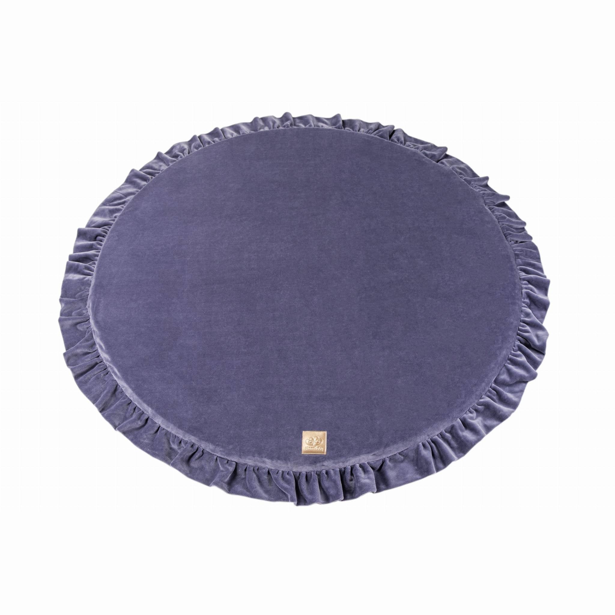 1. Blue-grey round play mat with frill edge by MeowBaby, shown on white background