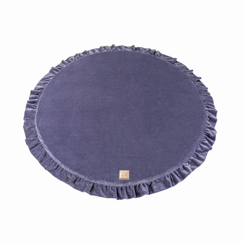 1. Blue-grey round play mat with frill edge by MeowBaby, shown on white background