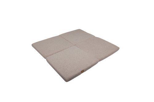 1. Square play mat in light grey with soft texture, shown flat on black background