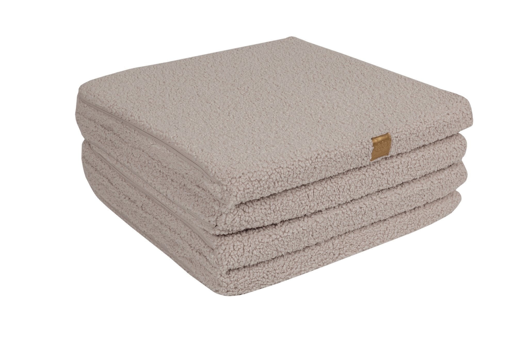 3. Folded square play mat in light grey with soft texture, displayed on black background