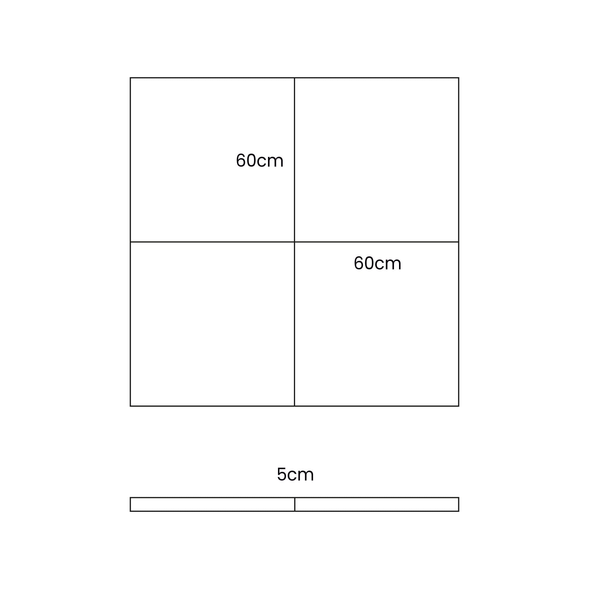 5. Size chart for MeowBaby play mat showing dimensions of 60cm by 60cm and thickness of 5cm