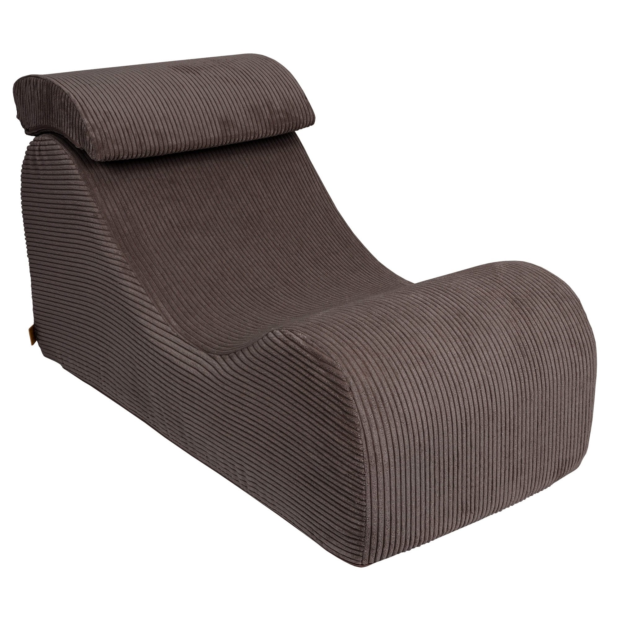 8. Brown wave lounger with ribbed texture and removable headrest on a white background