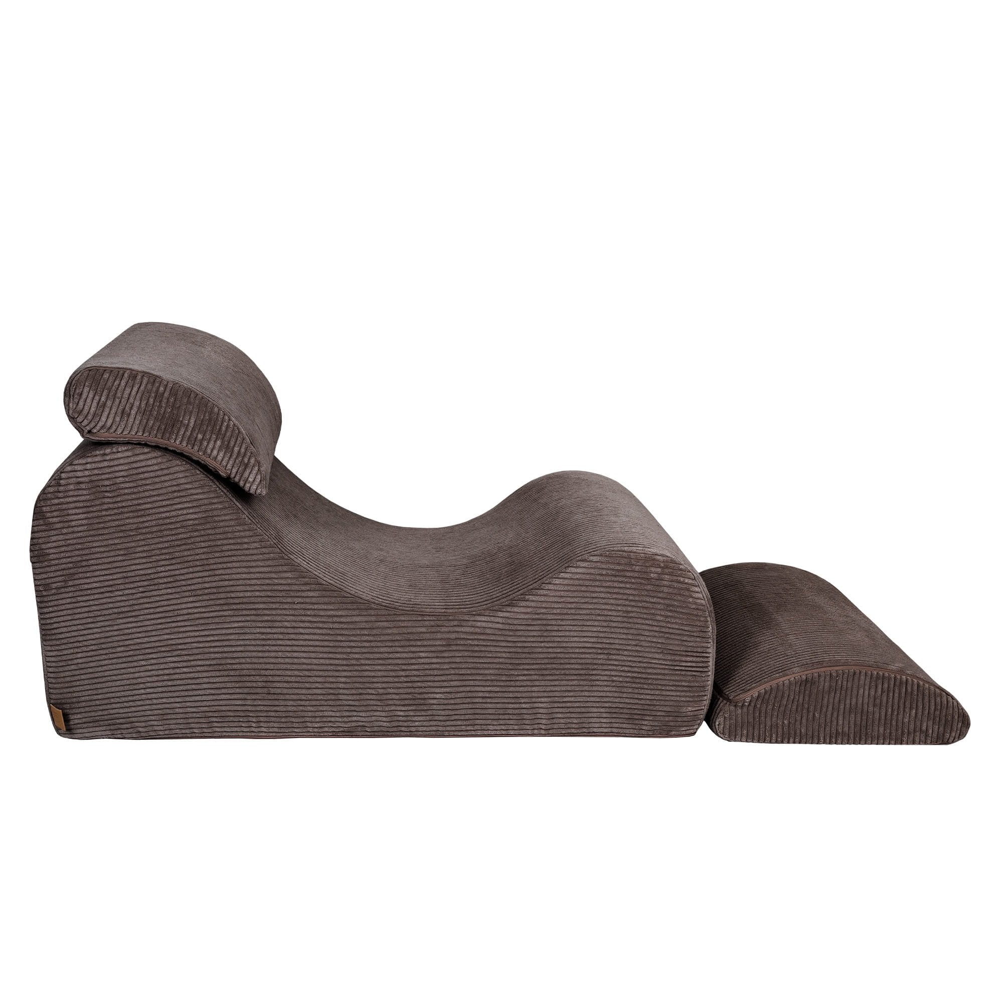 3. Brown wave lounger with extended footrest and ribbed fabric texture