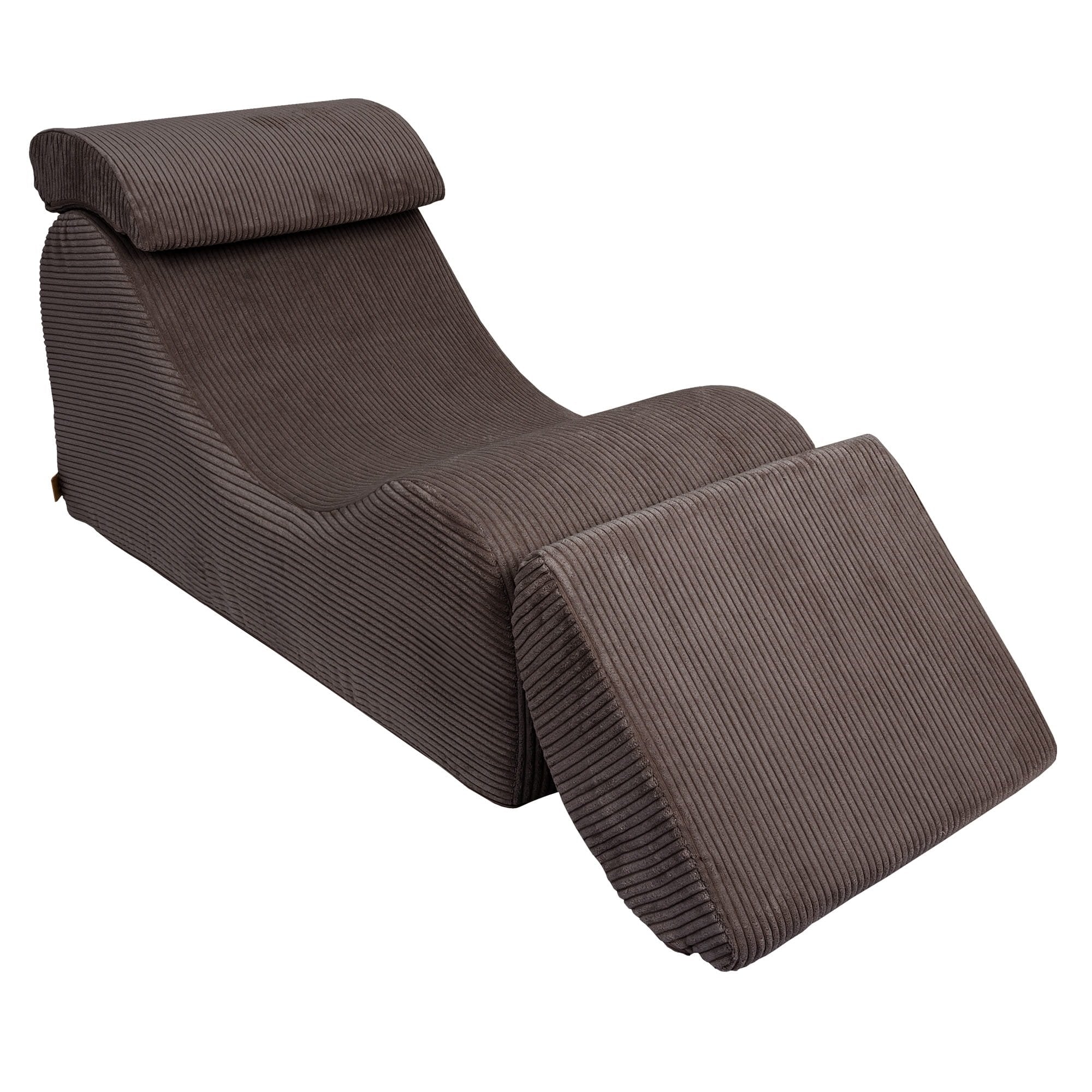 4. Brown wave lounger with ribbed texture and adjustable footrest on a white background