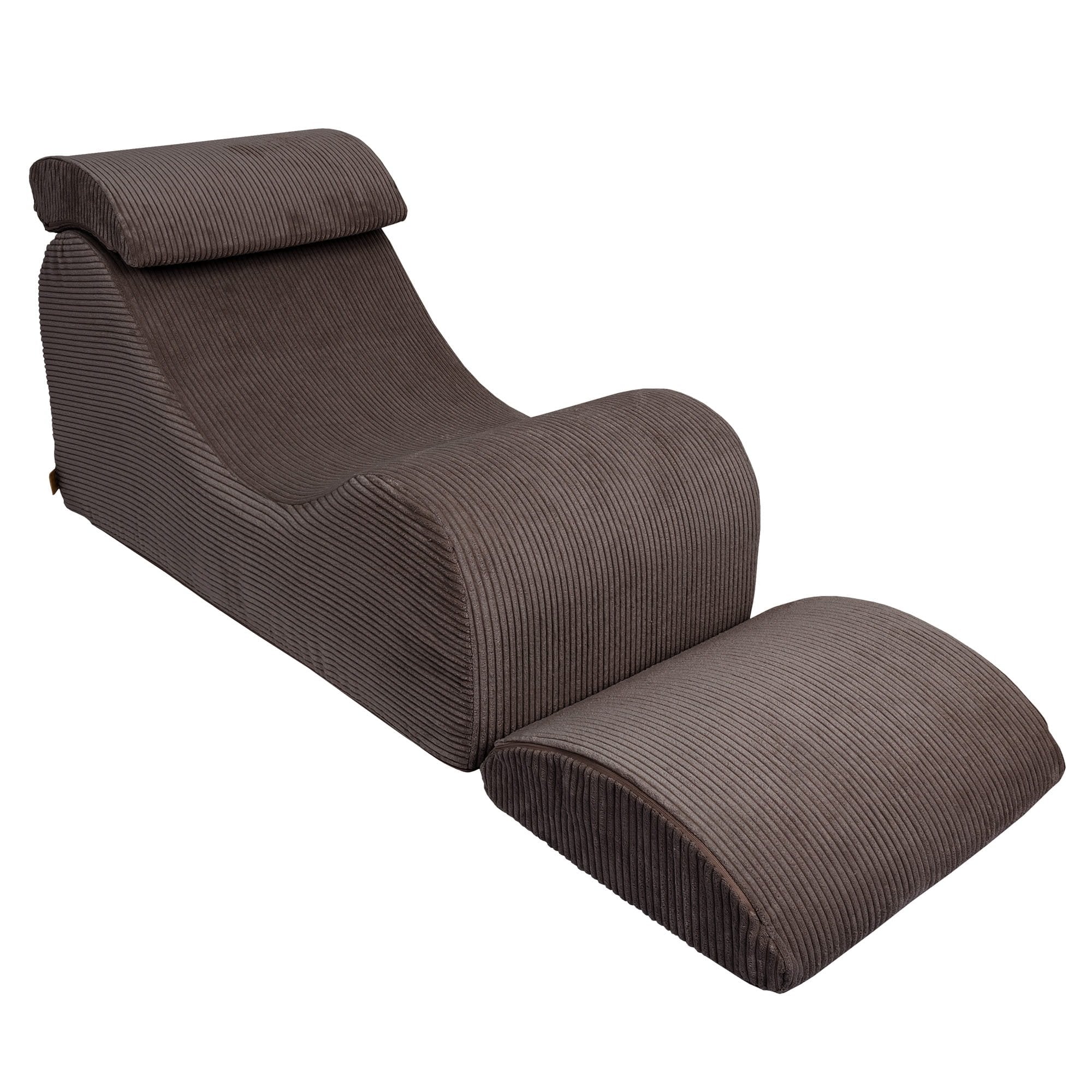 6. Brown wave lounger with extended footrest and ribbed texture