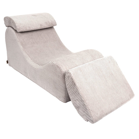 5. Ecru wave lounger with partially extended footrest and headrest in ribbed fabric