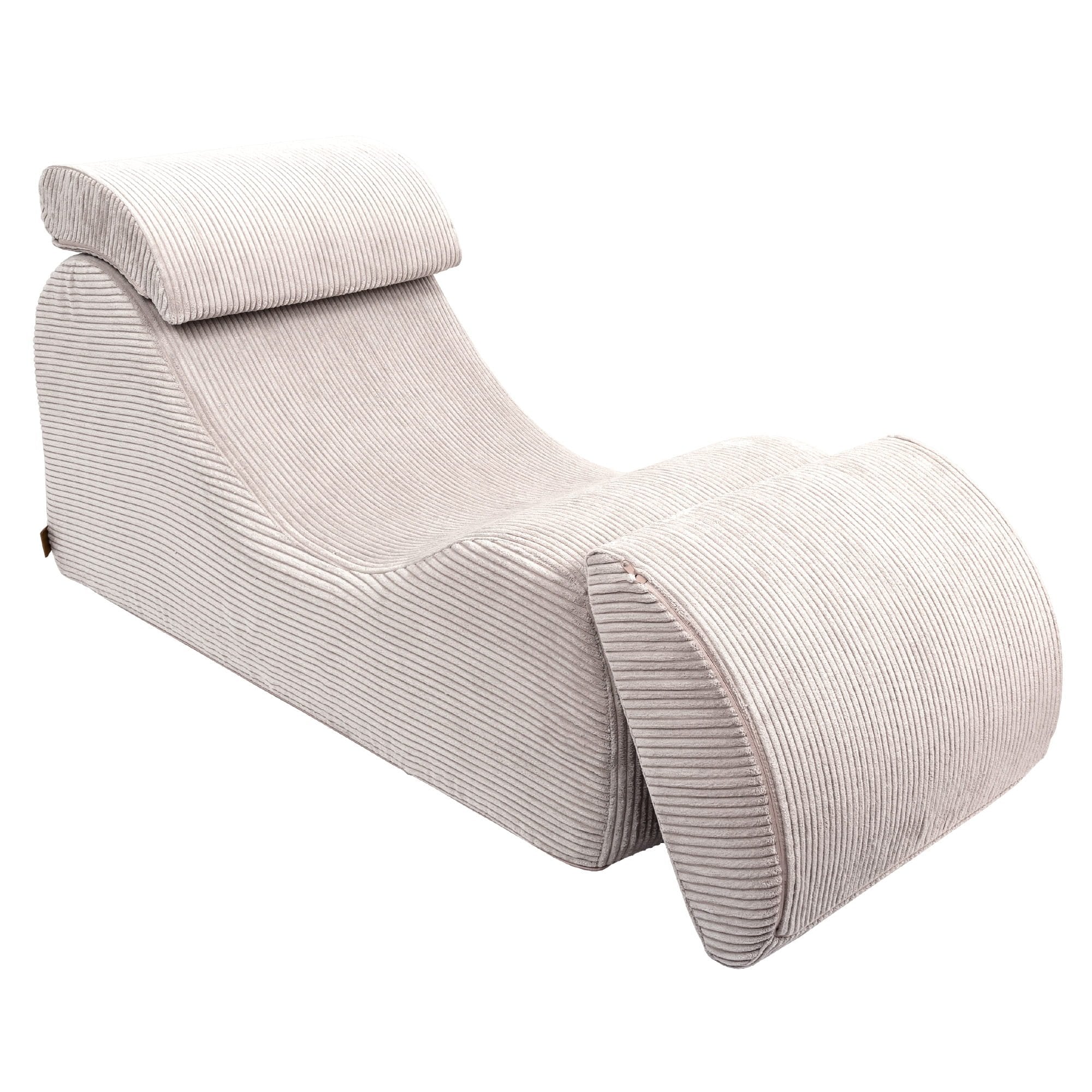 4. Ecru wave lounger with folded footrest and ergonomic headrest in ribbed fabric
