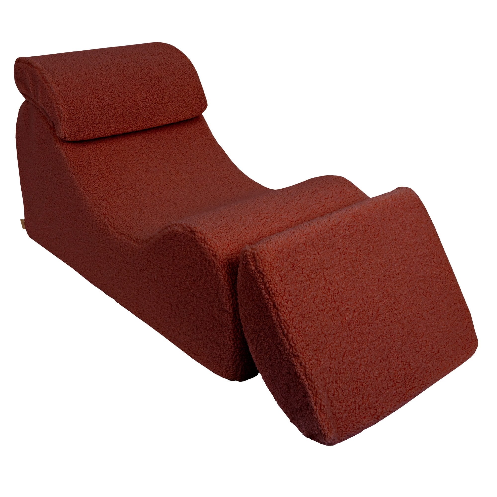 4. Brown Bearly Wave Lounger with footrest partially extended, emphasizing ergonomic design
