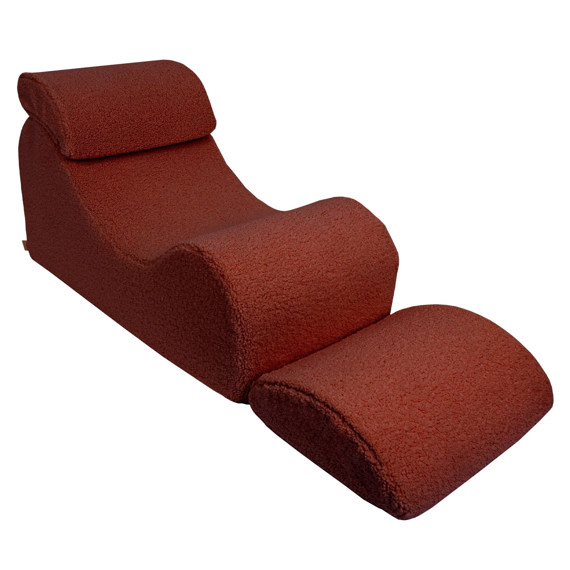 2. Brown Bearly Wave Lounger with extended footrest, showcasing S-shaped design in studio