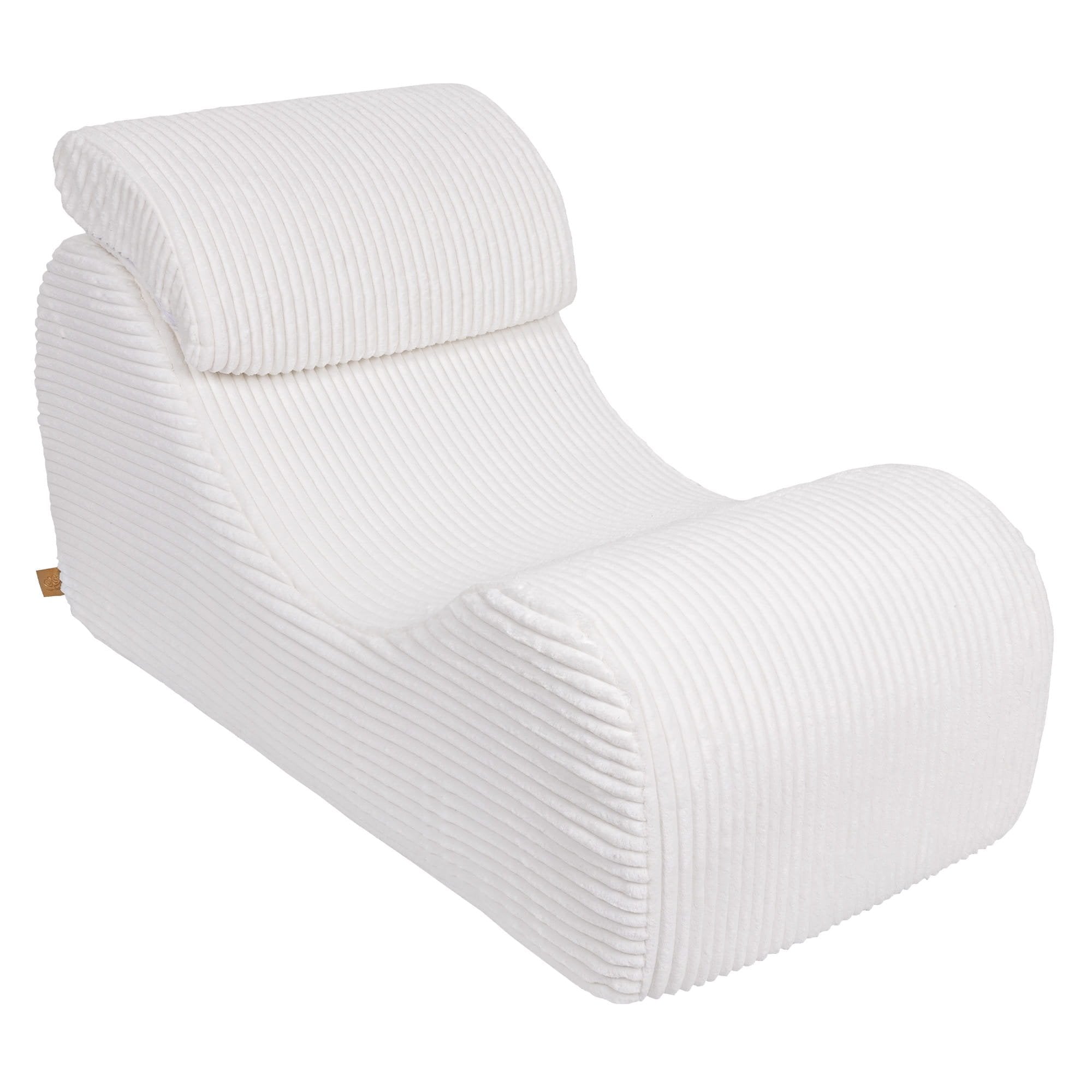 4. White furrycord Wave Lounger with headrest, showcasing ergonomic design