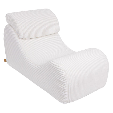 4. White furrycord Wave Lounger with headrest, showcasing ergonomic design