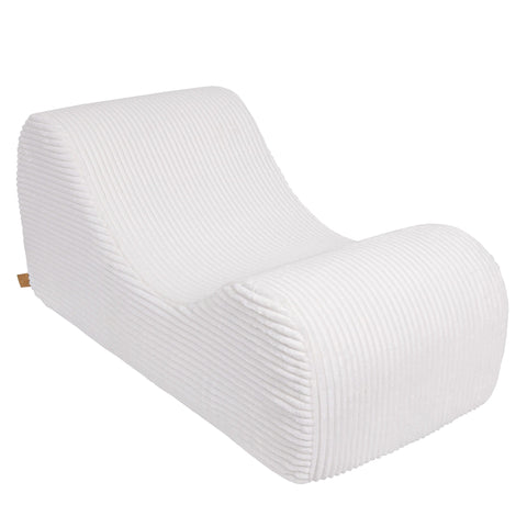3. White furrycord Wave Lounger without headrest, highlighting contoured S shape