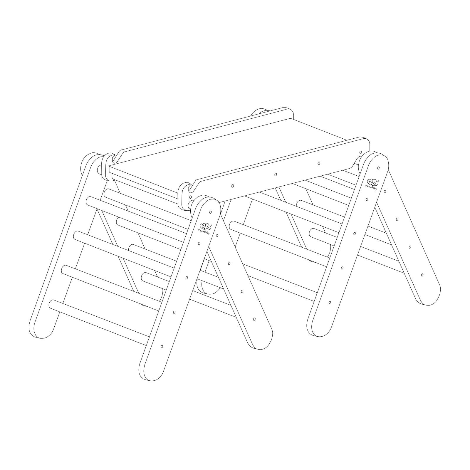 2. Line drawing of MeowBaby grey climbing triangle set with slide and climbing frame