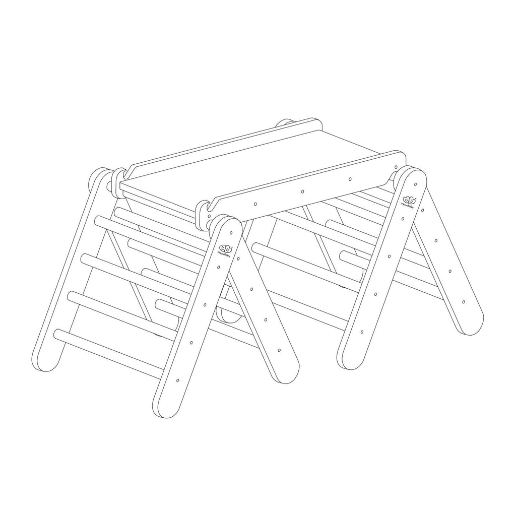 5. Black and white line drawing of MeowBaby climbing triangle set without slide, focusing on the climbing frame structure