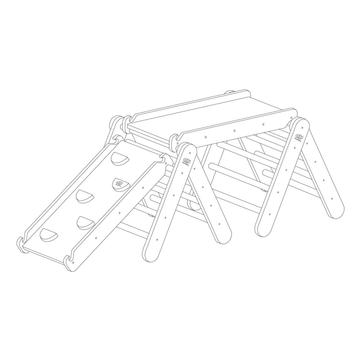 5. Size chart illustration of MeowBaby climbing triangle set with slide and climbing holds