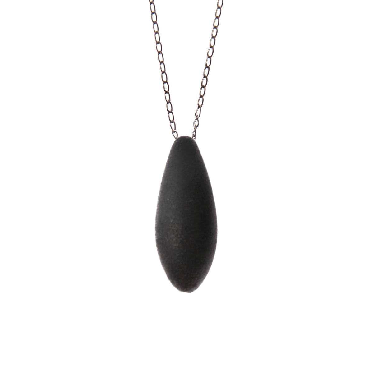 2. Tanel Veenre Mini Blackcurrant Pendant with black velvety coating on silver chain, shown on white background