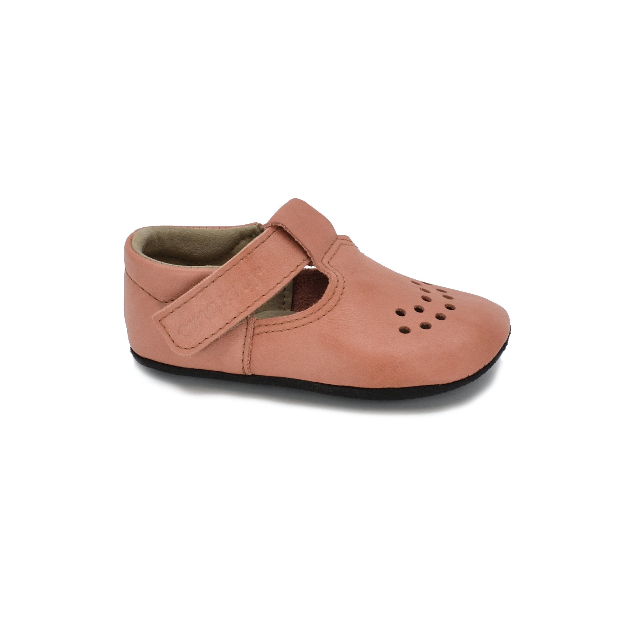 4. Studio image of single Omaking Mutsu coral slipper with Velcro fastener