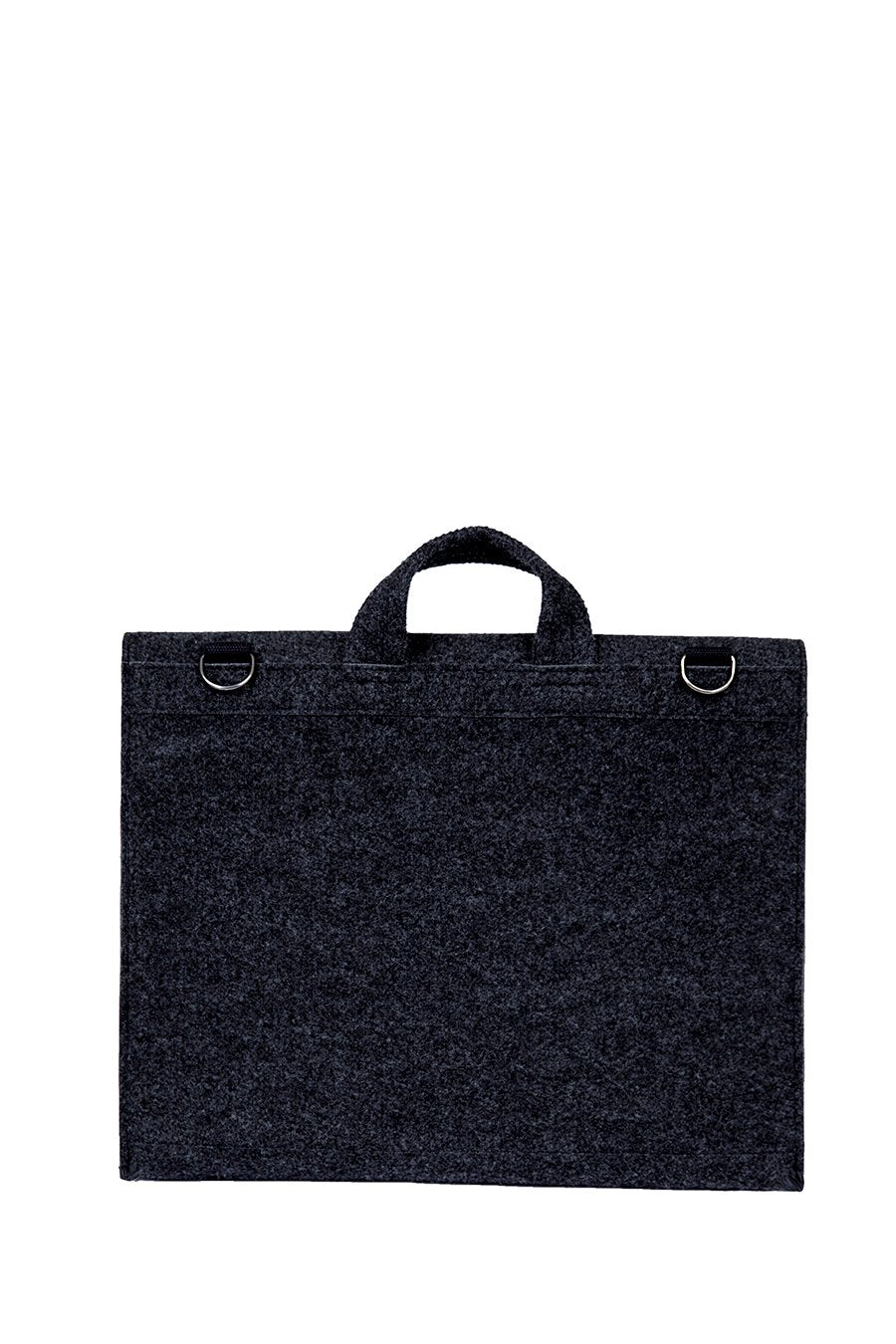 4. Back view of Nordhale black briefcase Hjo, showing handle and attachment rings