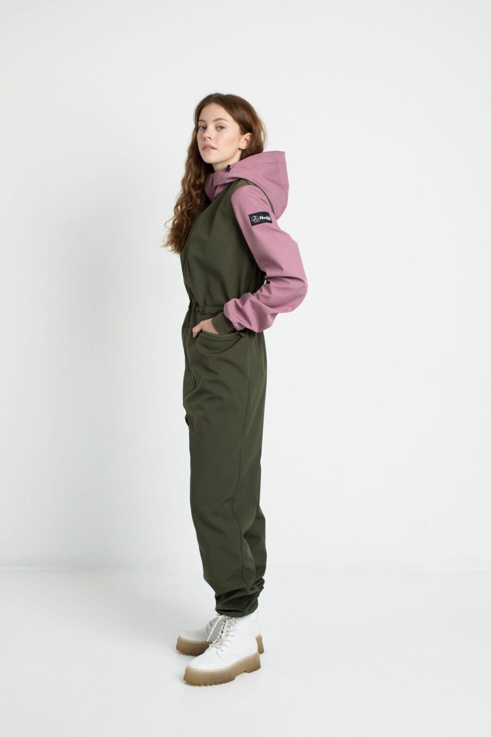 4. Size chart for women's KERTTU softshell overall by Nuckö, showing measurements in cm