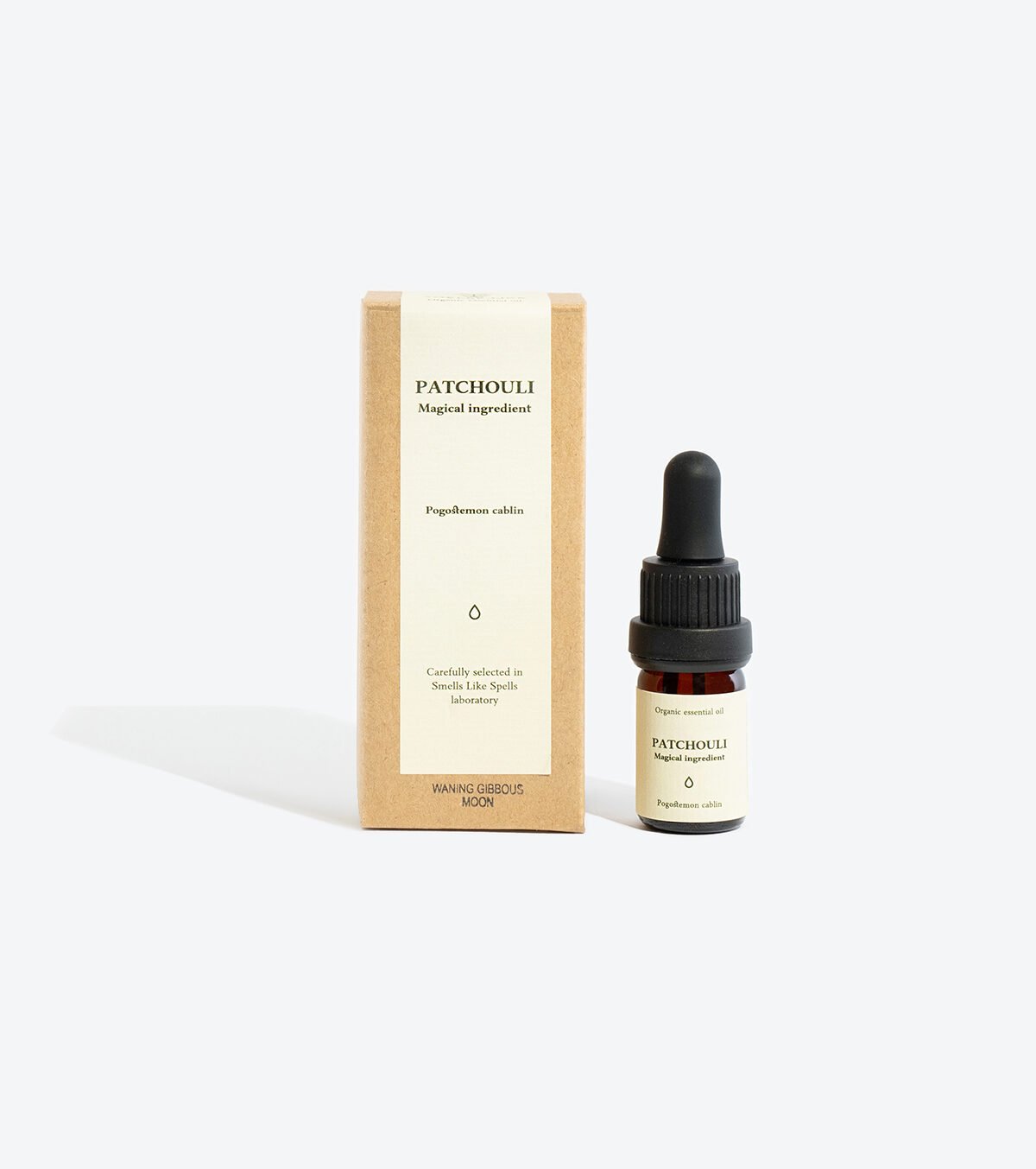 3. Smells Like Spells PATCHOULI Essential Oil with packaging, 5 ml glass bottle, studio shot