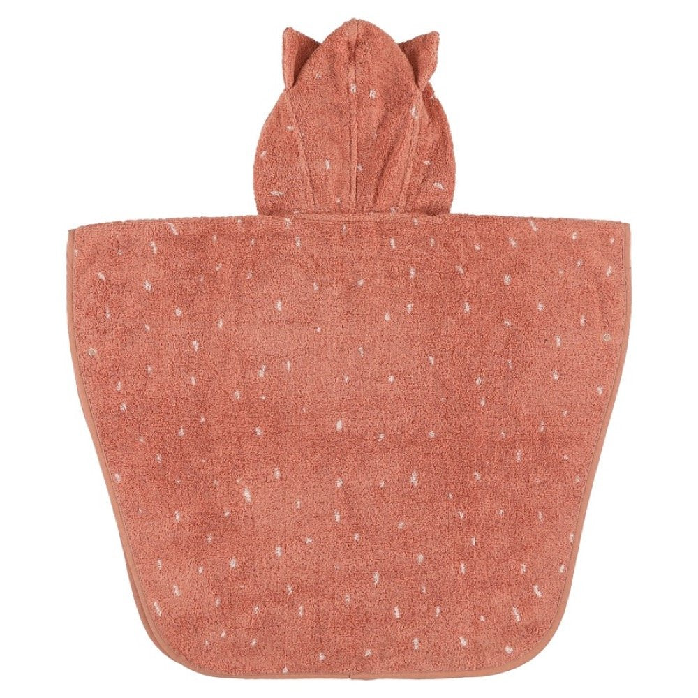 2. Back view of Trixie Baby Hooded Bathing Poncho for kids in Mrs. Cat design, showing cat ear details on hood, made from organic terry cloth