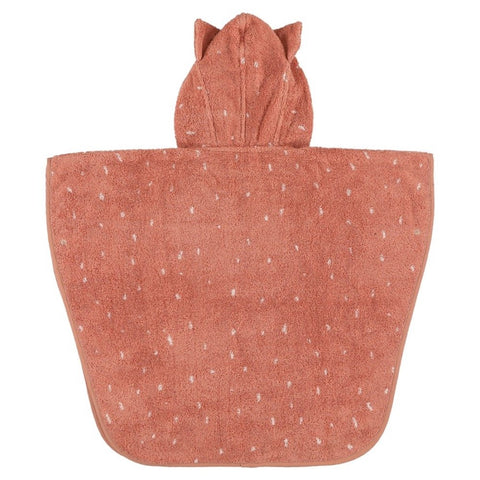 2. Back view of Trixie Baby Hooded Bathing Poncho for kids in Mrs. Cat design, showing cat ear details on hood, made from organic terry cloth