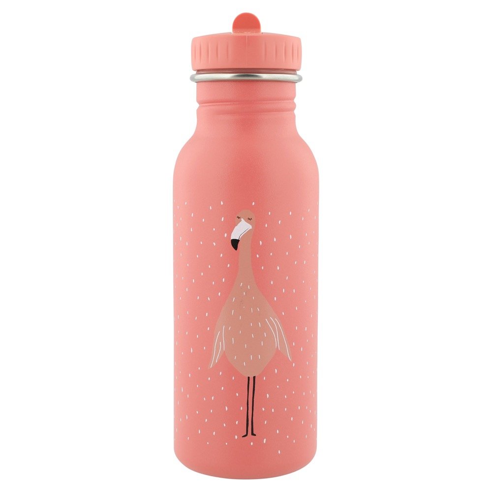 1. Pink stainless steel bottle with flamingo print and easy-to-open cap, designed for kids by Trixie Baby