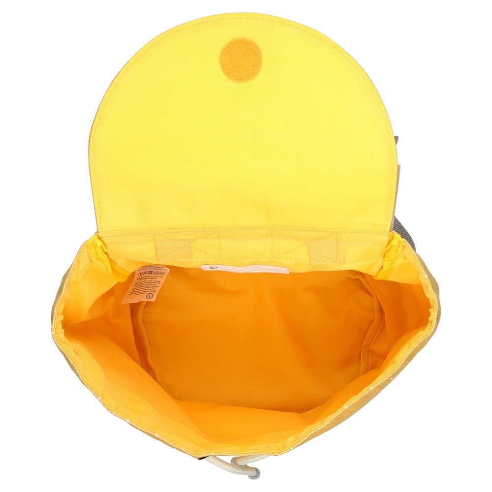4. Interior view of Trixie Baby Mini Drawstring Backpack showing yellow lining and spacious compartment