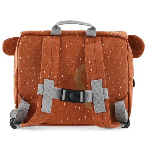 3. Back view of Trixie Baby Mr Monkey school bag showing adjustable padded shoulder straps and chest strap
