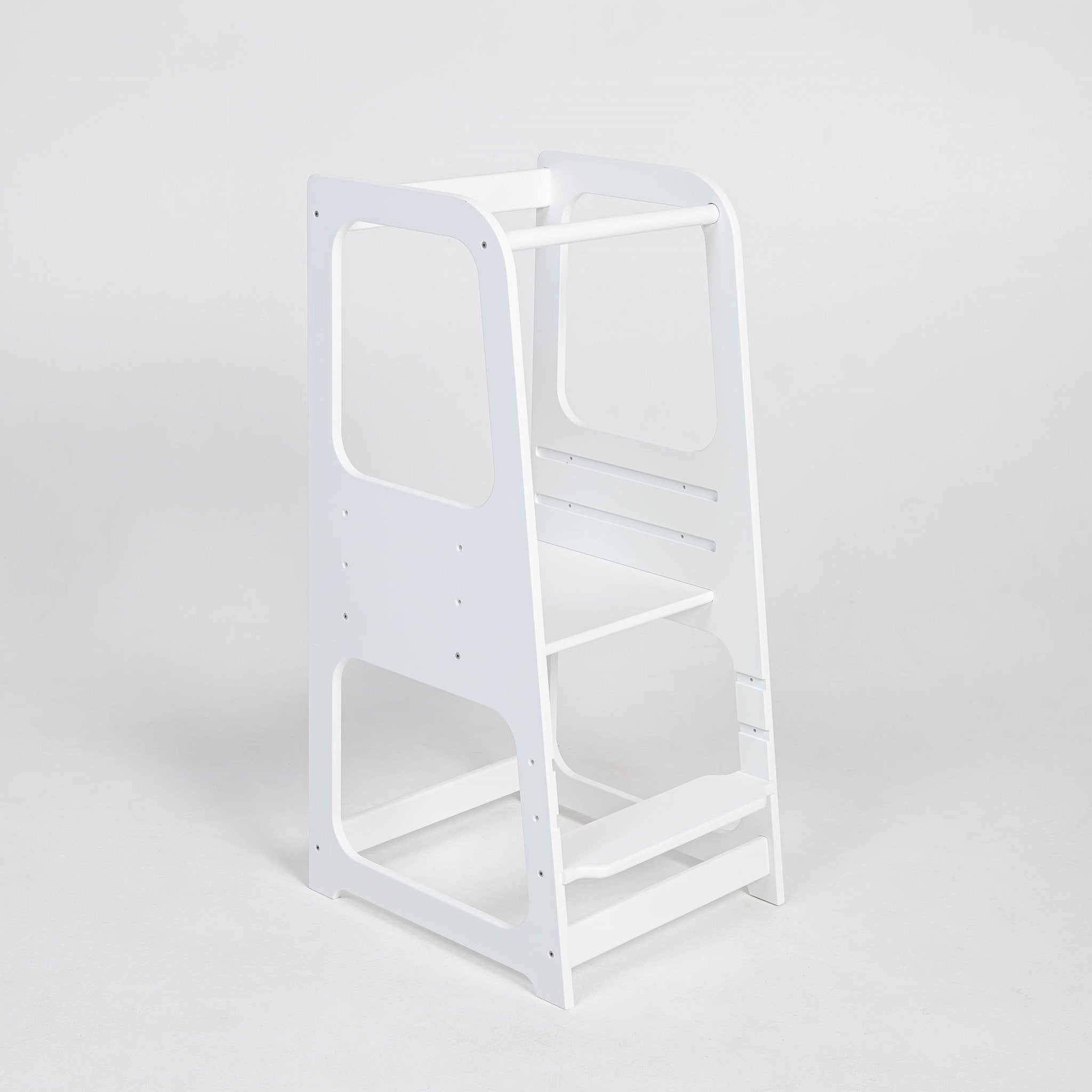12. White Montessori helper tower step stool on white background