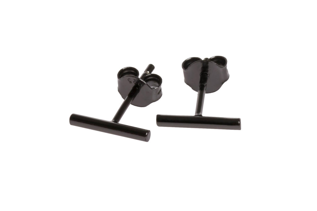1. MyaMoon Dash Earrings in black plating, minimalist design in 925 silver, studio shot